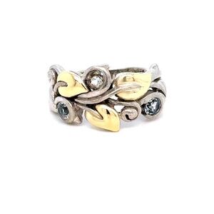 Barbara Bixby Two-Tone Leaf and Blue Stone Ring